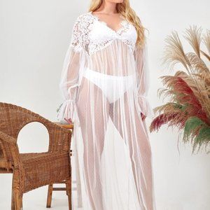 Long Sleeve Sheer Lace Maxi Nightgown